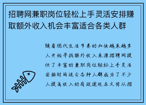 招聘网兼职岗位轻松上手灵活安排赚取额外收入机会丰富适合各类人群
