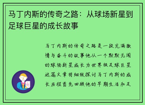马丁内斯的传奇之路：从球场新星到足球巨星的成长故事
